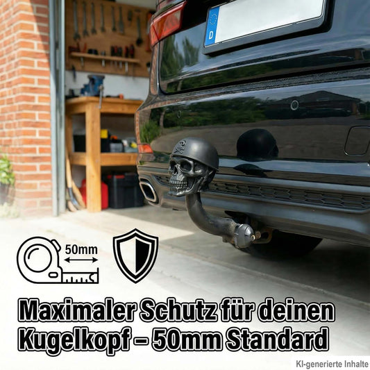 Totenkopf Anhängerkupplung Abdeckung für 50 mm Kugelkopf – Schädel Design Schutzkappe – Universal für Auto & SUV – Robuster Kunststoff – R-Satz Shop