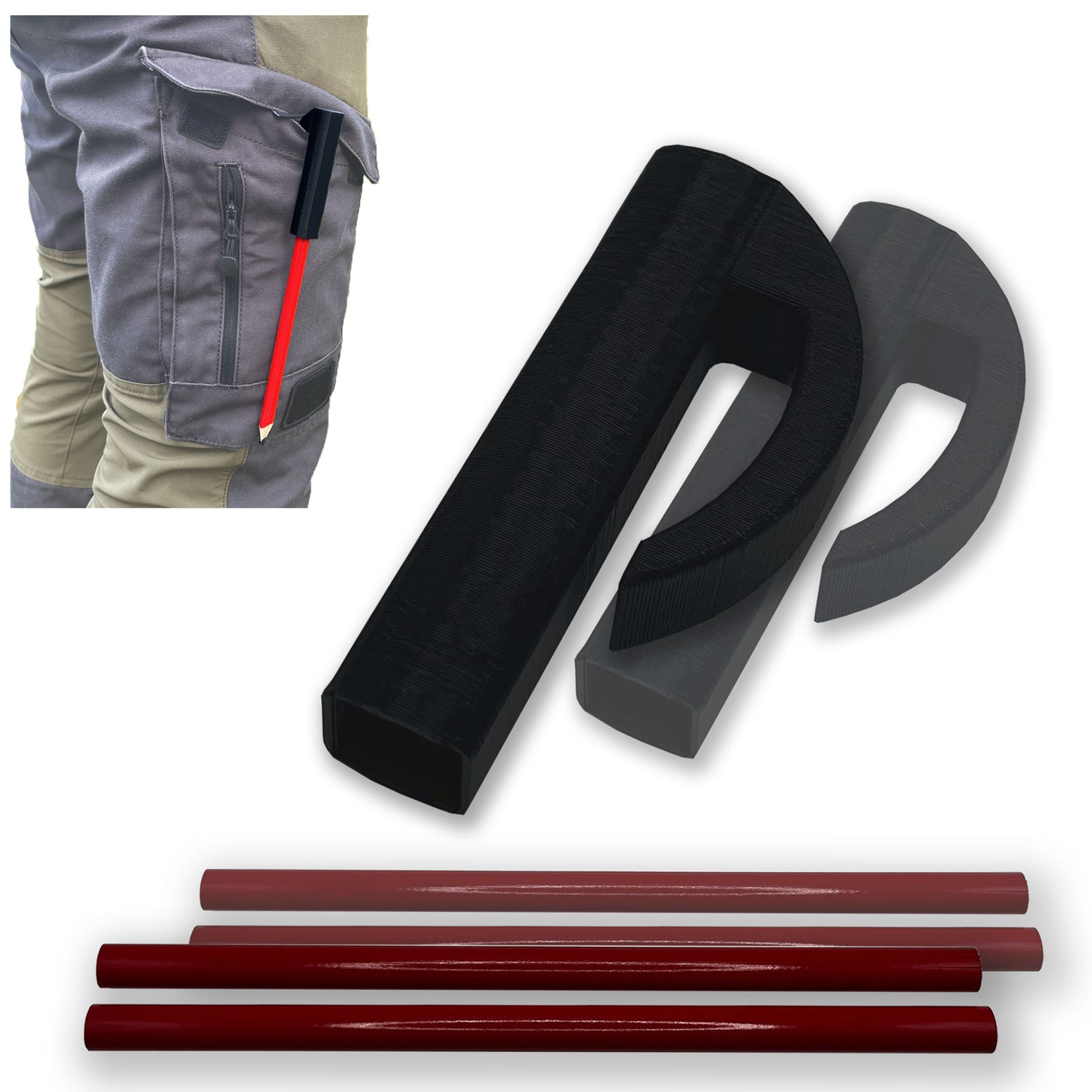 Zimmermannsstift Halterung inkl. 2 Bleistifte - Halter passend für Handwerker Velux Stift - made by R-Satz Shop