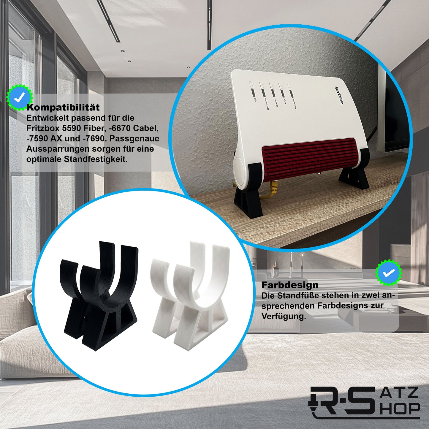 R-Satz Shop Standfuß Ständer passend für Fritzbox 5590 Fiber, 6670 Cable, 7590 AX und 7690 (2er Set)