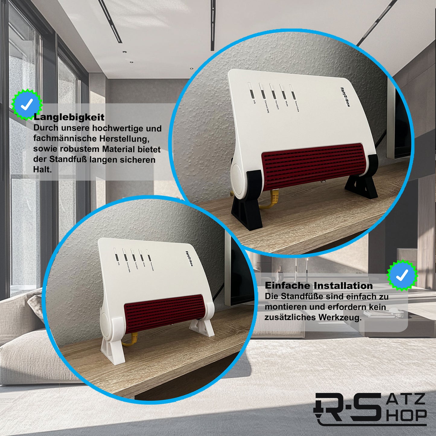 R-Satz Shop Standfuß Ständer passend für Fritzbox 5590 Fiber, 6670 Cable, 7590 AX und 7690 (2er Set)