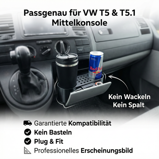 Becherhalter passend für VW T5 / T5.1 Transporter – Mittelkonsole Getränkehalter Schwarz | R-Satz Shop