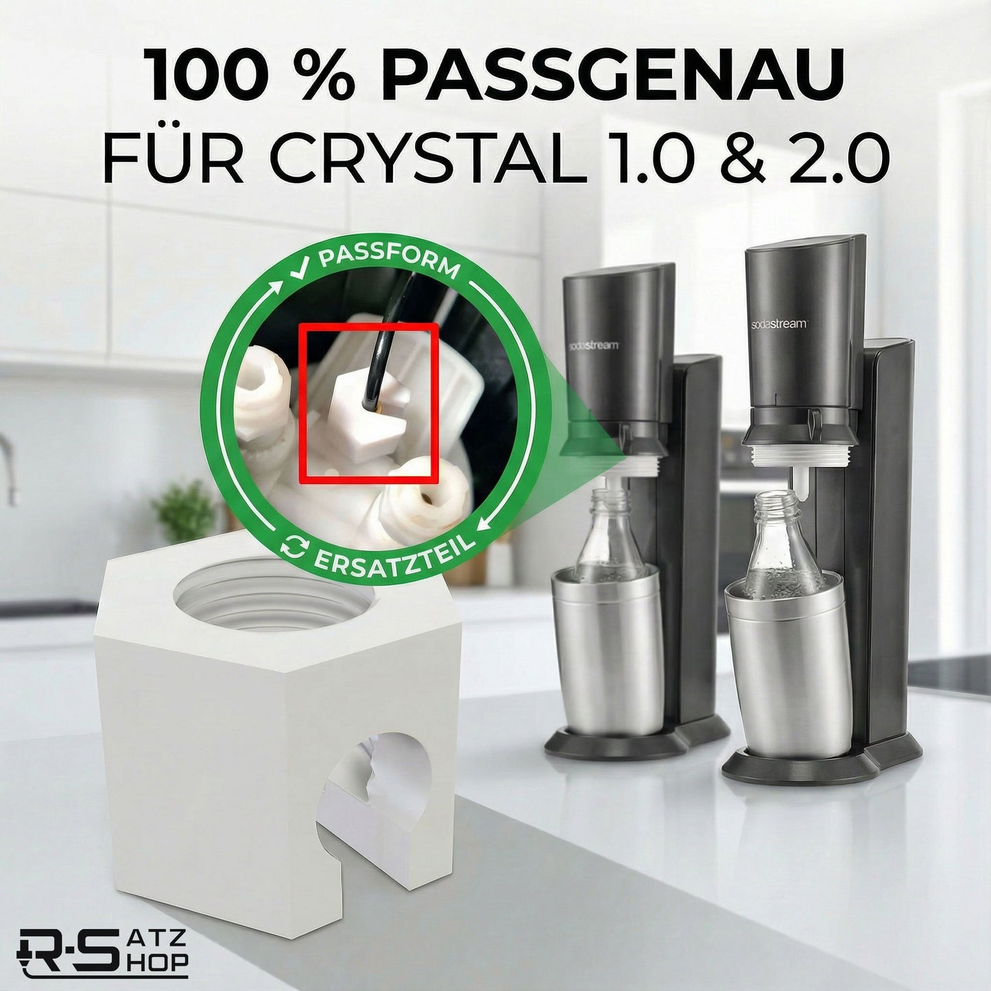 2er Set Ersatzmutter für Sodastream Crystal 1.0 & 2.0 – Verschluss Ersatzteil Weiß | R-Satz Shop