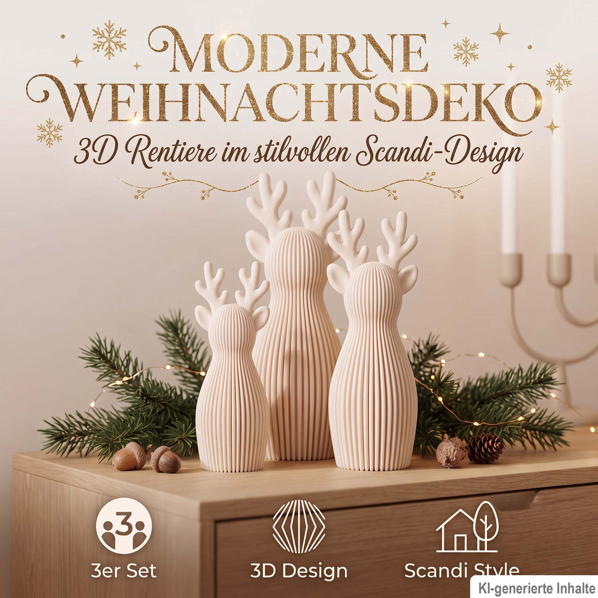 Rentier Deko 3er-Set | Scandi & Japandi Weihnachtsdeko