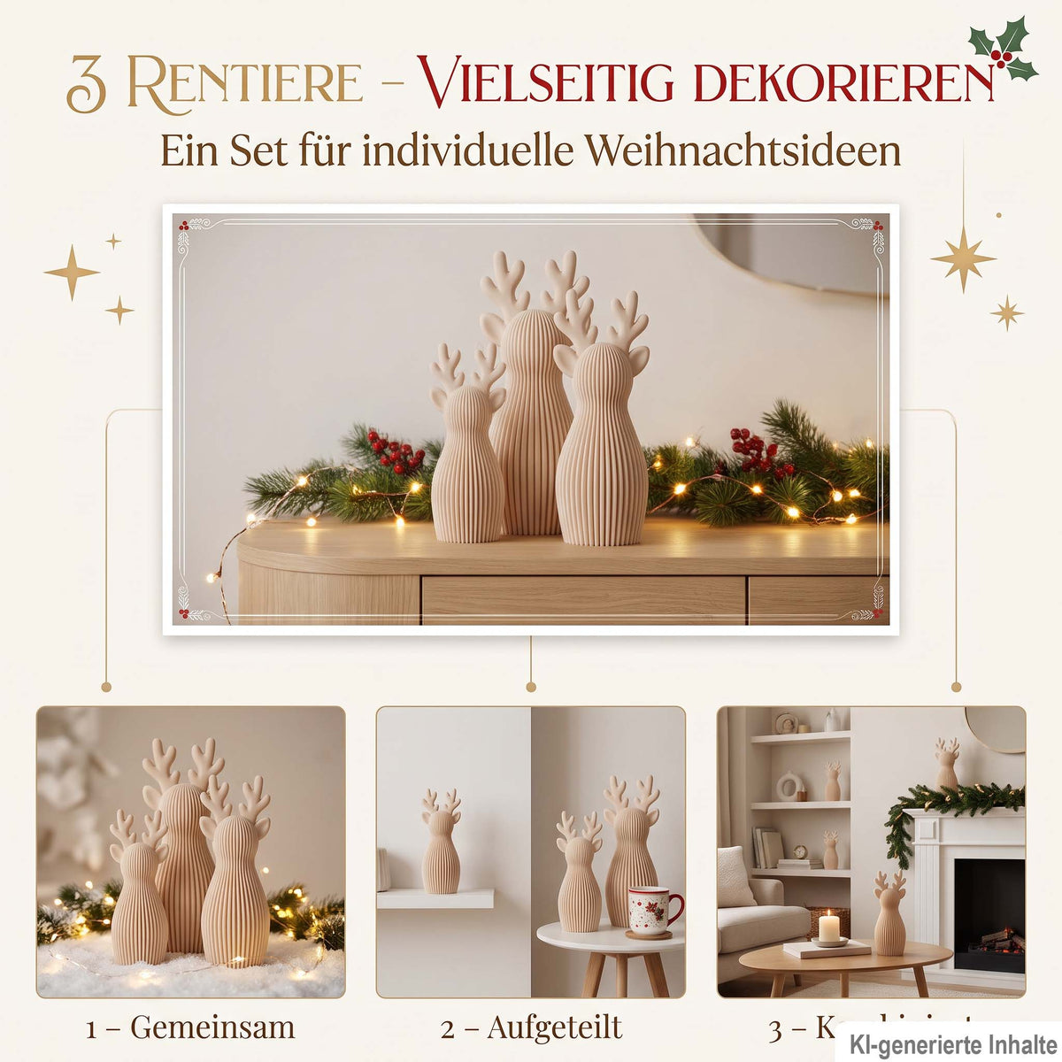 Rentier Deko 3er-Set | Scandi & Japandi Weihnachtsdeko