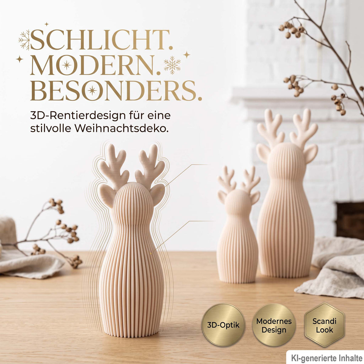 Rentier Deko 3er-Set | Scandi & Japandi Weihnachtsdeko