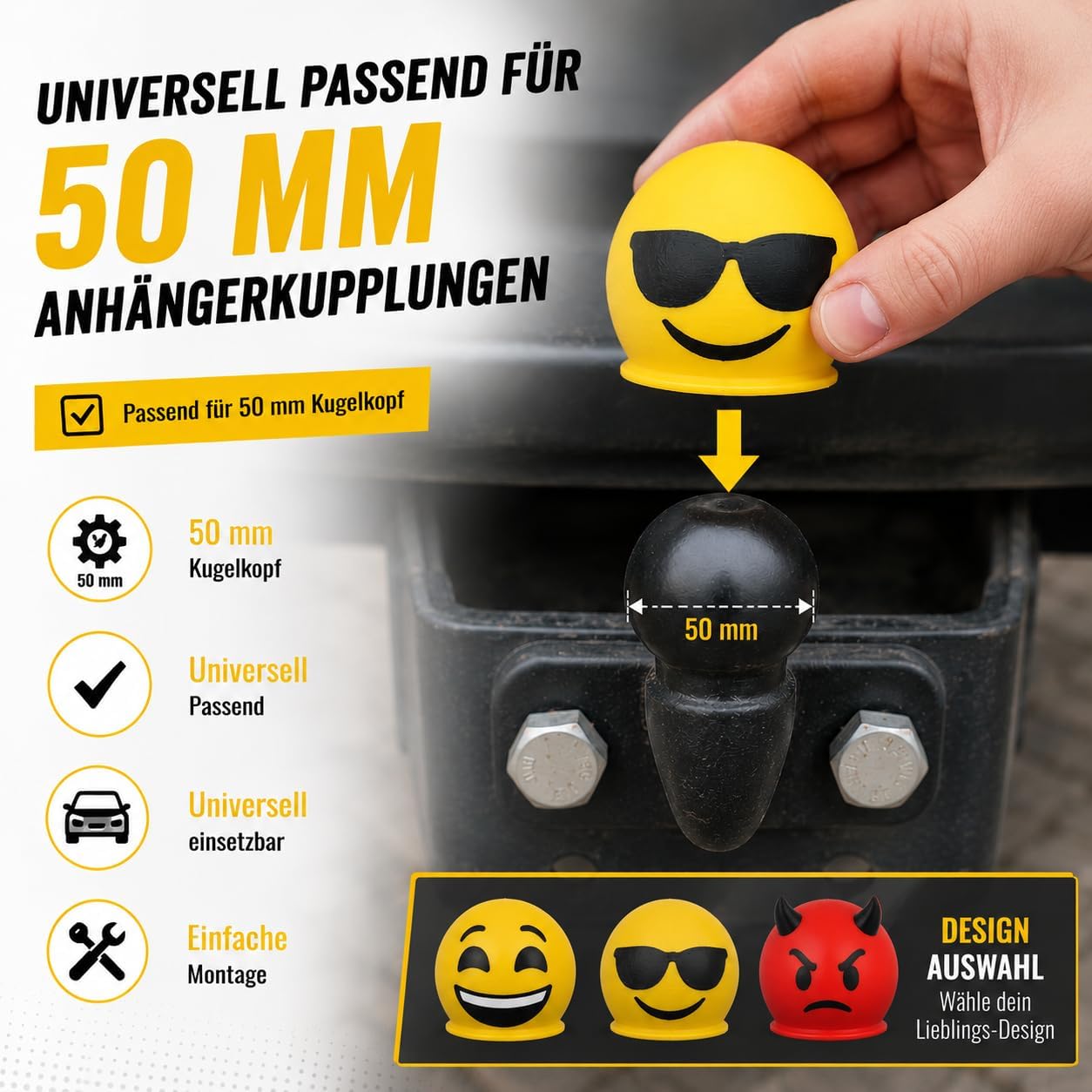 Smiley Anhängerkupplung Abdeckung – AHK Schutzkappe 50 mm