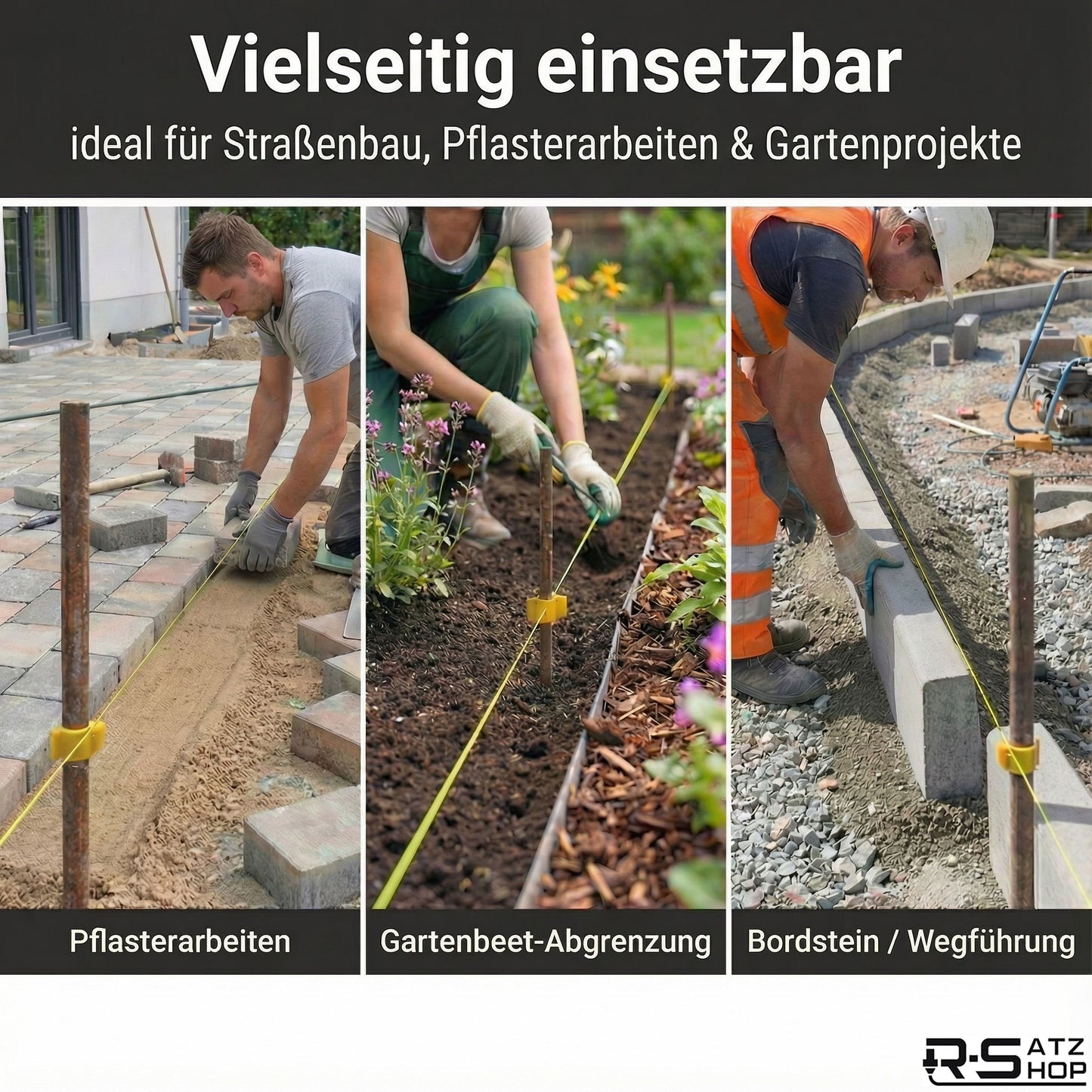 Richtschnurhalter Set für Schnurpfähle – Seilführung & Schnurspanner – 25/50/100 Stück | R-Satz Shop