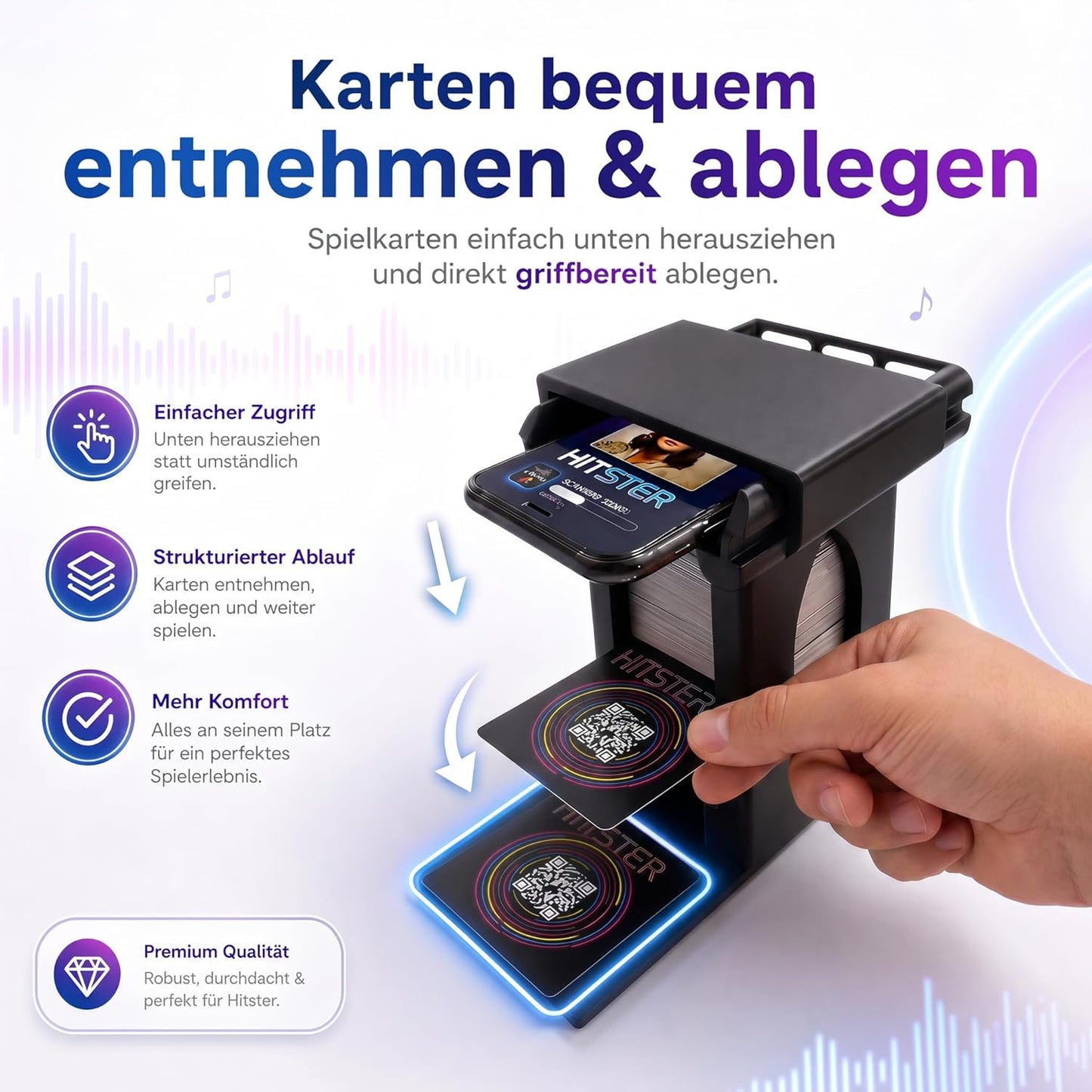 Hitster Turm – Handyhalterung & Kartenhalter passend für Hitster