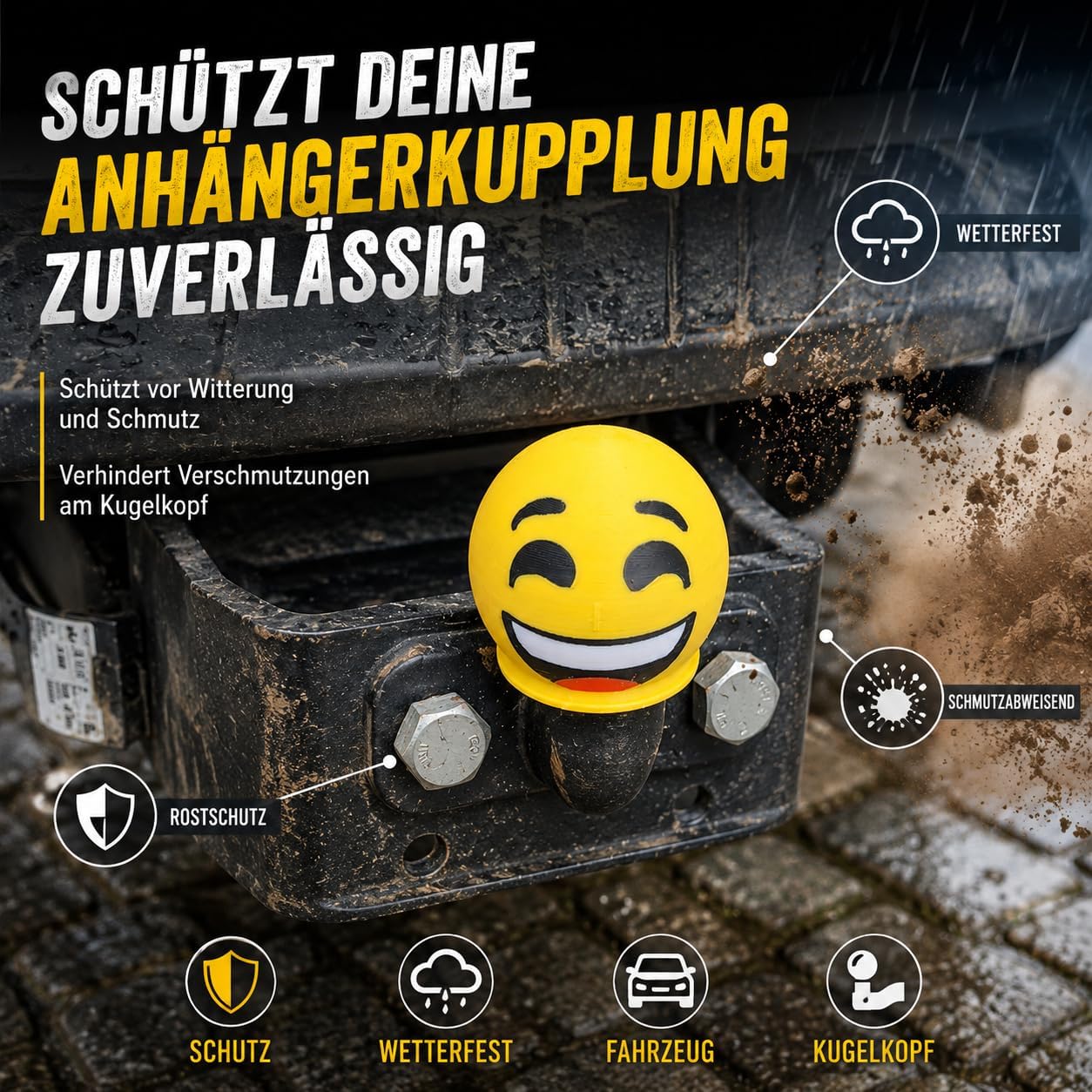 Smiley Anhängerkupplung Abdeckung – AHK Schutzkappe 50 mm