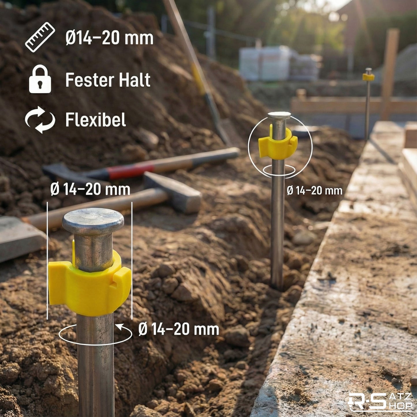 Richtschnurhalter Set für Schnurpfähle – Seilführung & Schnurspanner – 25/50/100 Stück | R-Satz Shop