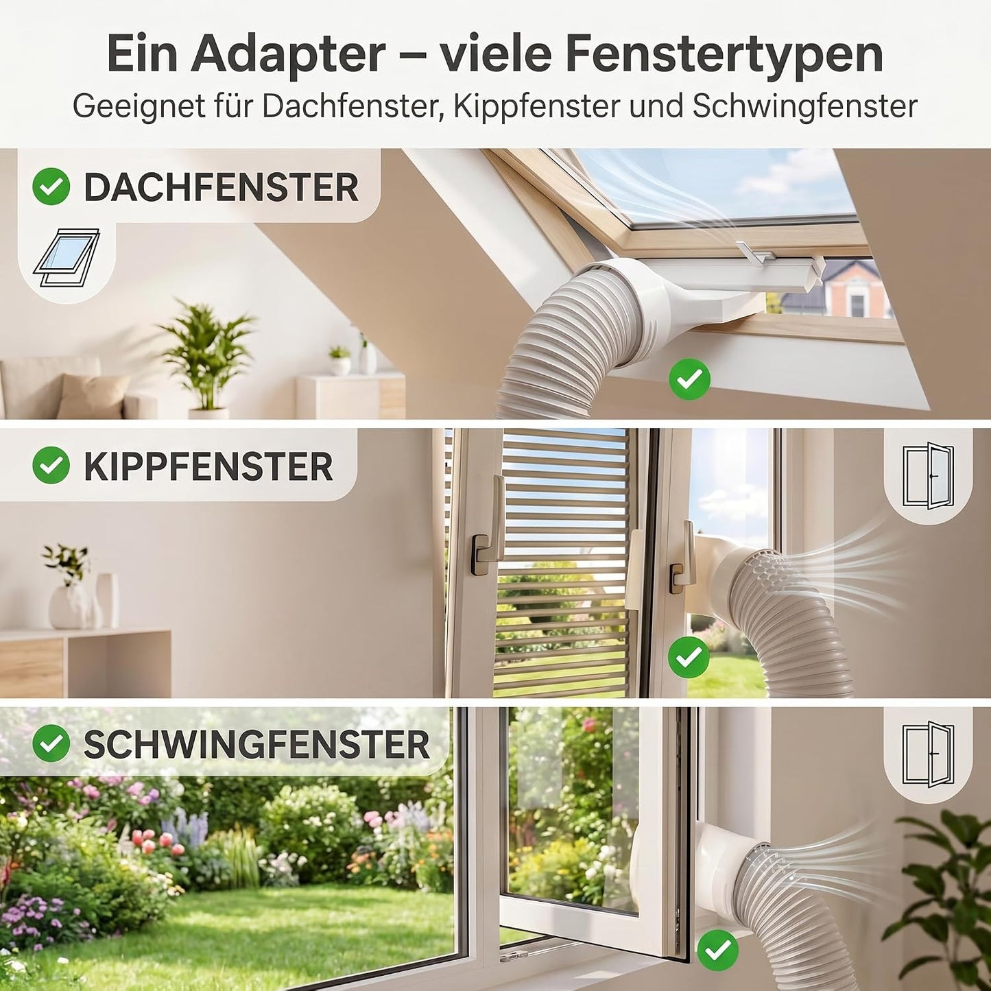 Klimaanlage Abluftschlauch Adapter DN150 (150 mm) – Fensteradapter für mobile Klimageräte – Passend für Kippfenster, Dachfenster & Schwingfenster | R-Satz Shop