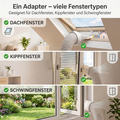Klimaanlage Abluftschlauch Adapter DN150 (150 mm) – Fensteradapter für mobile Klimageräte – Passend für Kippfenster, Dachfenster & Schwingfenster | R-Satz Shop