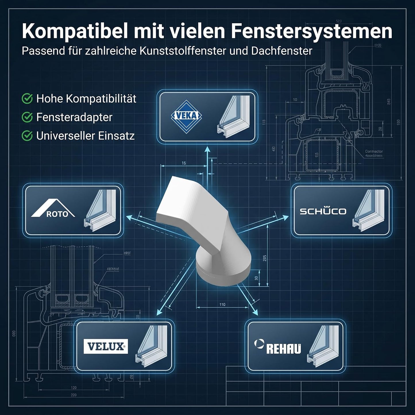 Klimaanlage Abluftschlauch Adapter DN150 (150 mm) – Fensteradapter für mobile Klimageräte – Passend für Kippfenster, Dachfenster & Schwingfenster | R-Satz Shop