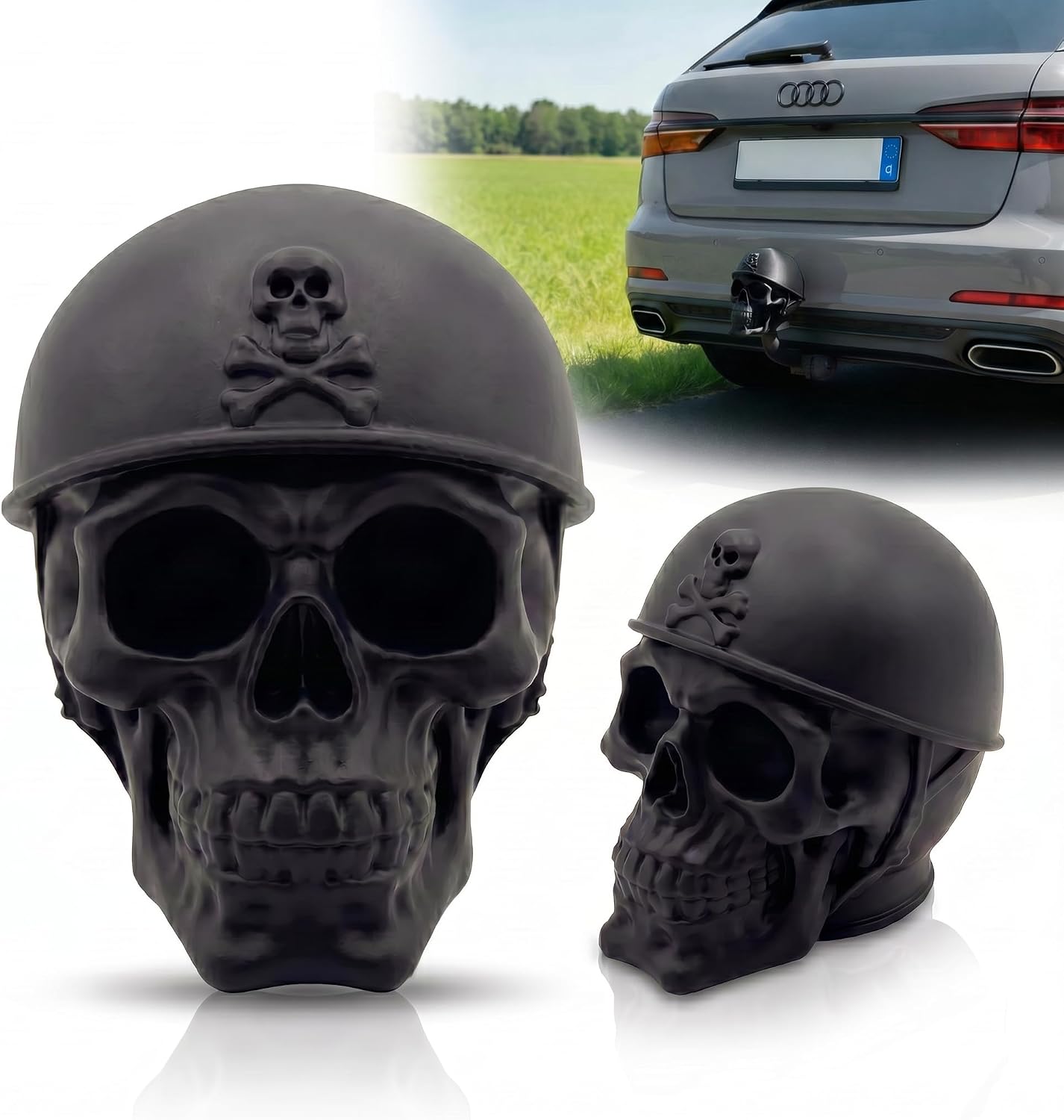 Totenkopf Anhängerkupplung Abdeckung für 50 mm Kugelkopf – Schädel Design Schutzkappe – Universal für Auto & SUV – Robuster Kunststoff – R-Satz Shop