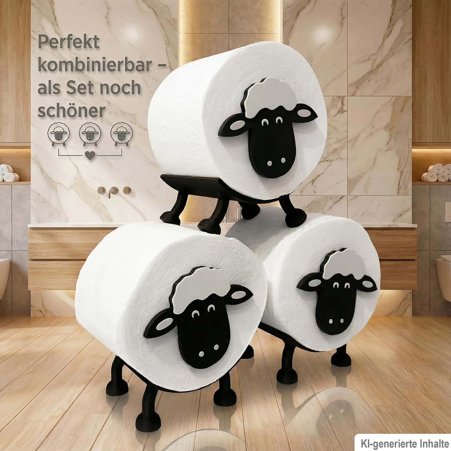 Toilettenpapierhalter Schaf (3 Stück) für 38 und 42mm Rollen - Toilettenschaf, Toilettenpapier, Klorollenhalter, Klopapierhalter Aufbewahrung oder als Geschenk - Made by R-Satz Shop