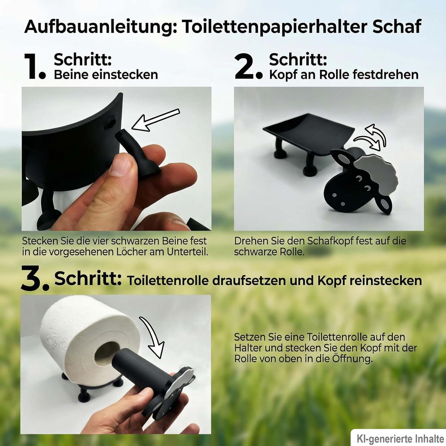 Toilettenpapierhalter Schaf (3 Stück) für 38 und 42mm Rollen - Toilettenschaf, Toilettenpapier, Klorollenhalter, Klopapierhalter Aufbewahrung oder als Geschenk - Made by R-Satz Shop