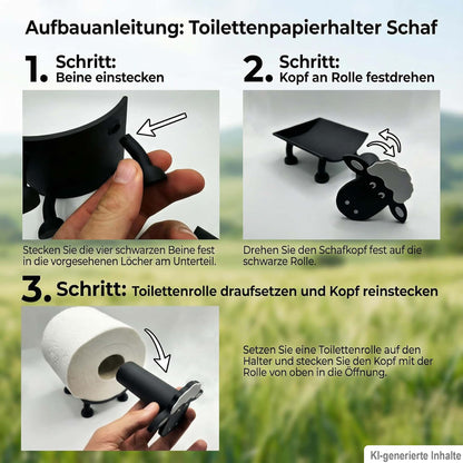 Toilettenpapierhalter Schaf (3 Stück) für 38 und 42mm Rollen - Toilettenschaf, Toilettenpapier, Klorollenhalter, Klopapierhalter Aufbewahrung oder als Geschenk - Made by R-Satz Shop