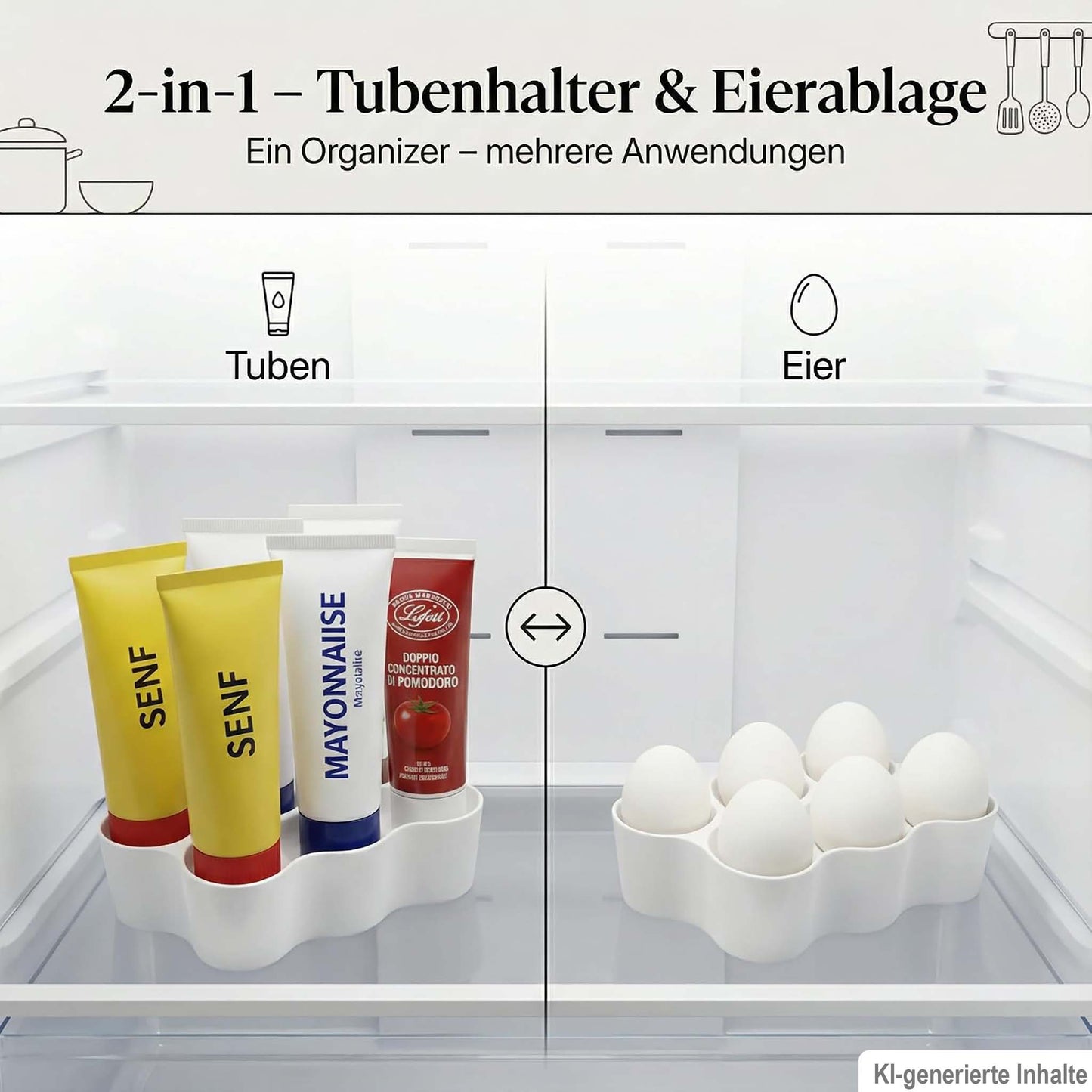Tuben- & Eierhalter 2-in-1 – Kühlschrank-Organizer für 6 Tuben oder 6 Eier - Ordnung made by R-Satz Shop