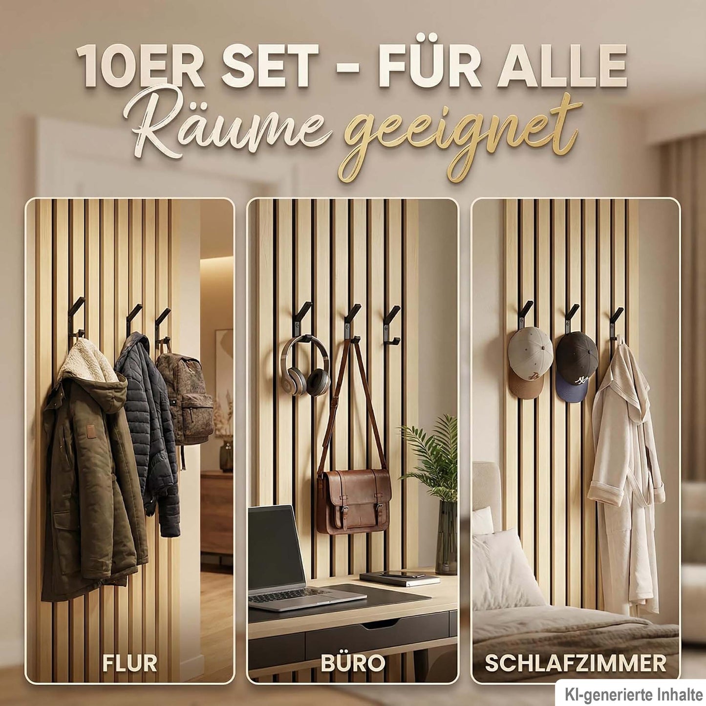 10er Set Haken für Akustikpaneele – Wand- & Kleiderhaken inkl. Schrauben | R-Satz Shop