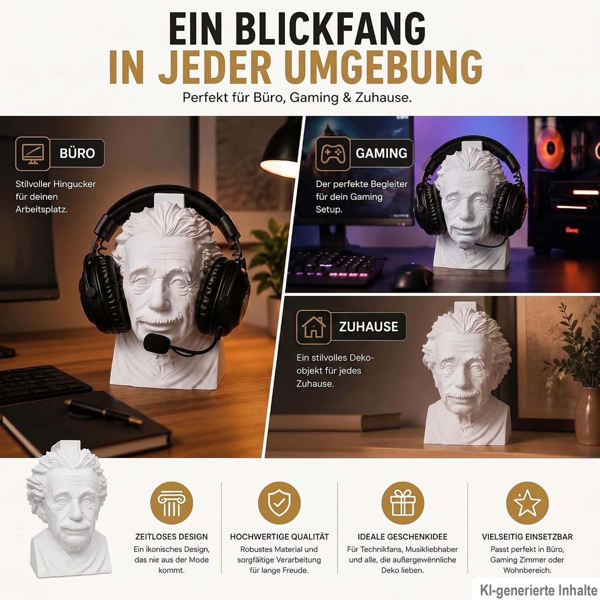 Einstein Kopfhörerhalter – Headset-Ständer & Schreibtisch-Deko im Wissenschaftler-Design