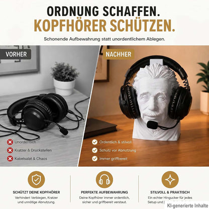 Einstein Kopfhörerhalter – Headset-Ständer & Schreibtisch-Deko im Wissenschaftler-Design