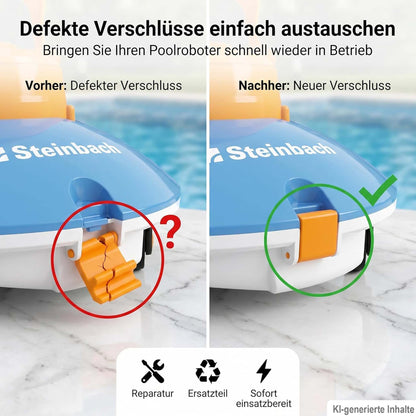 4x Verschlussclips kompatibel mit Steinbach Poolrunner Battery Basic & Basic 2.0 – Passend für 061205 & 061208 – Ersatzteil Clip für Poolroboter & Poolsauger | R-Satz Shop