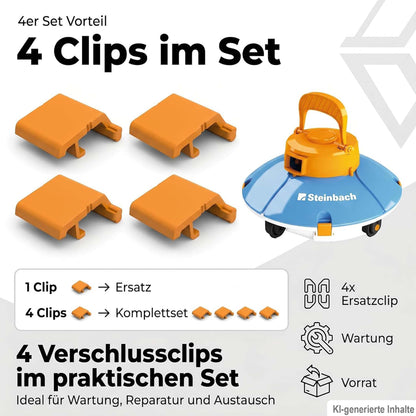 4x Verschlussclips kompatibel mit Steinbach Poolrunner Battery Basic & Basic 2.0 – Passend für 061205 & 061208 – Ersatzteil Clip für Poolroboter & Poolsauger | R-Satz Shop