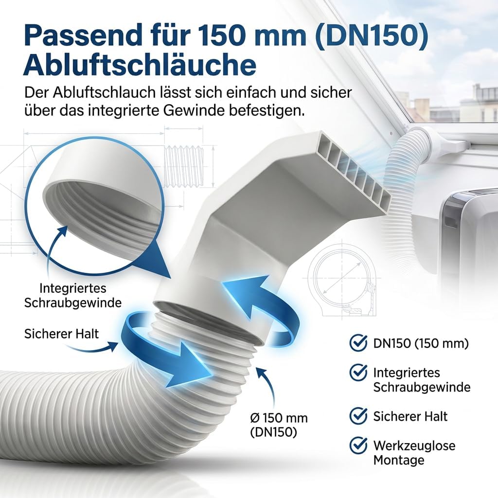 Fensteradapter für Kippfenster mit 150 mm Abluftschlauch