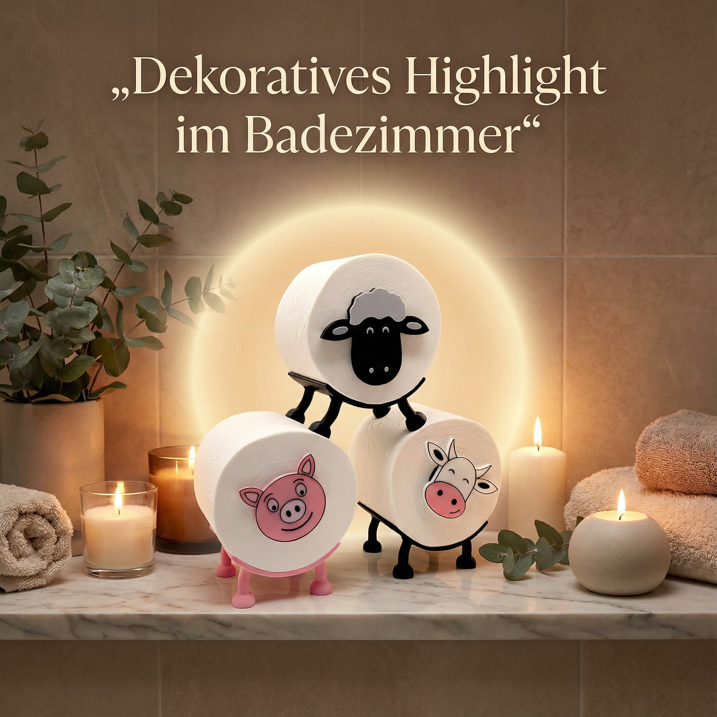 Toilettenpapierhalter Schaf, Schwein & Kuh (3er Set) - Toilettenschaf stehend, Klorollenhalter ohne Bohren, Klopapierhalter Tiermotive als Aufbewahrung oder als Geschenk - Made by R-Satz Shop