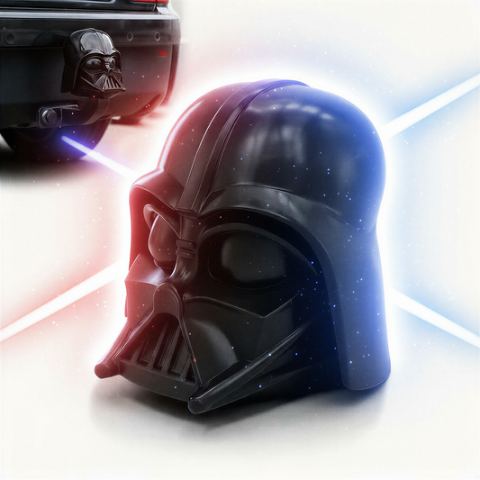 Anhängerkupplung Abdeckung Sci-Fi Helm – Schwarzer Raumkrieger Design Schutzkappe für 50 mm Kugelkopf – Universal AHK Kappe | R-Satz Shop