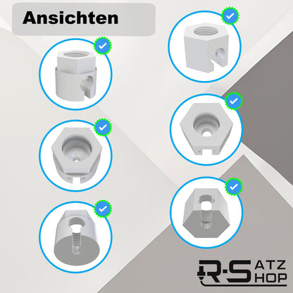 Ersatzmutter passend für Sodastream 2 Stück Kompatibel mit Crystal 1, 2 & 3, Duo, Jet, Spirit, Easy, Terra - Zubehör, Wassersprudler, Sprudelwasser, Reparatur, Schlauchanschluss - Made by R-Satz Shop