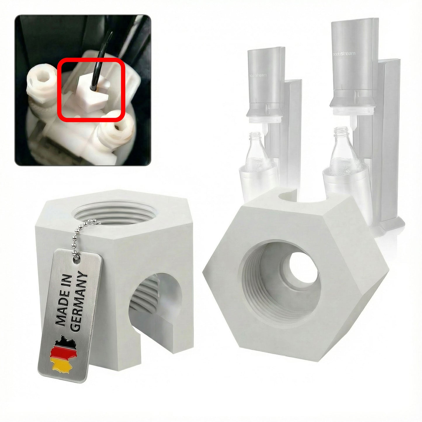 2er Set Ersatzmutter für Sodastream Crystal 1.0 & 2.0 – Verschluss Ersatzteil Weiß | R-Satz Shop
