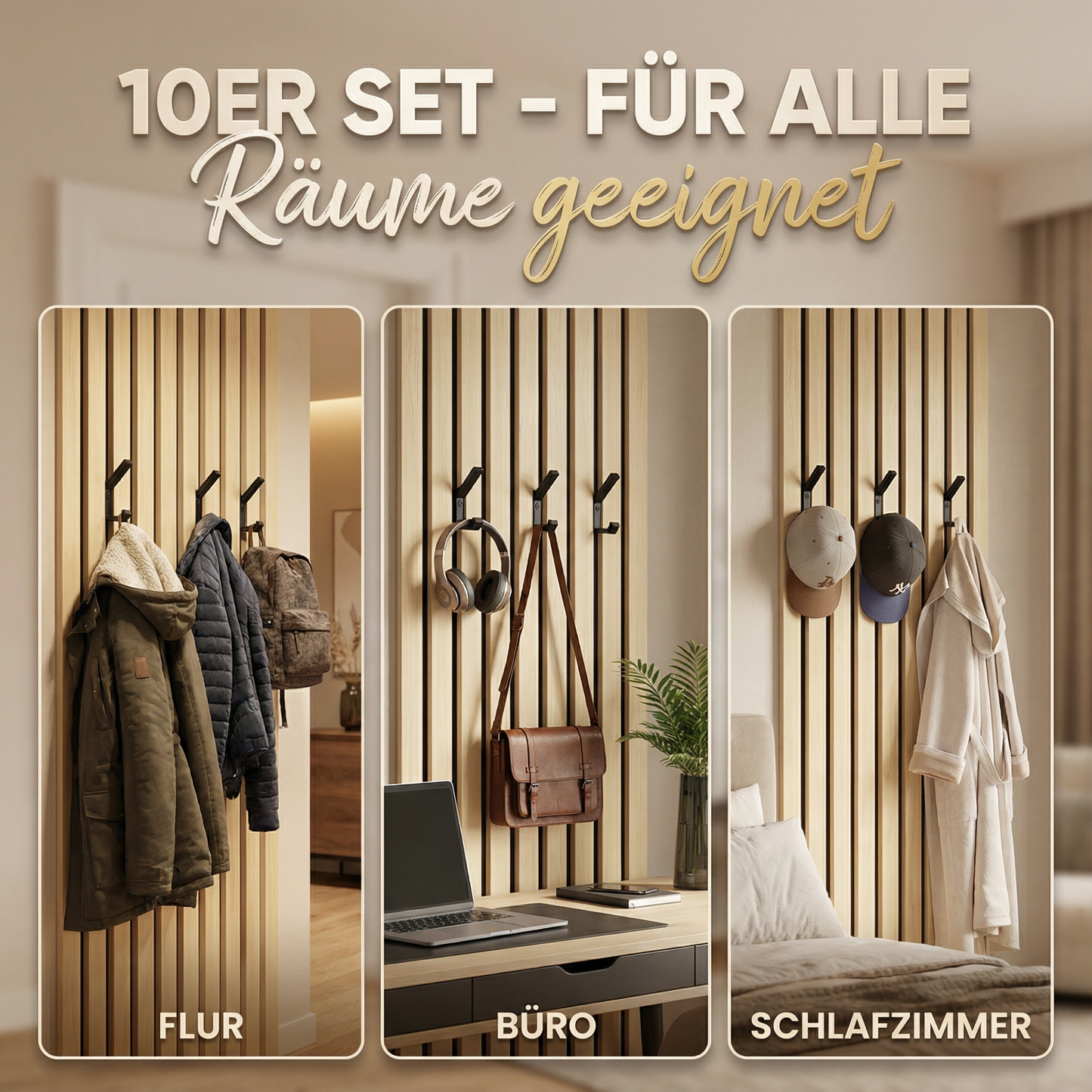 10er Set Haken für Akustikpaneele – Wand- & Kleiderhaken inkl. Schrauben | R-Satz Shop