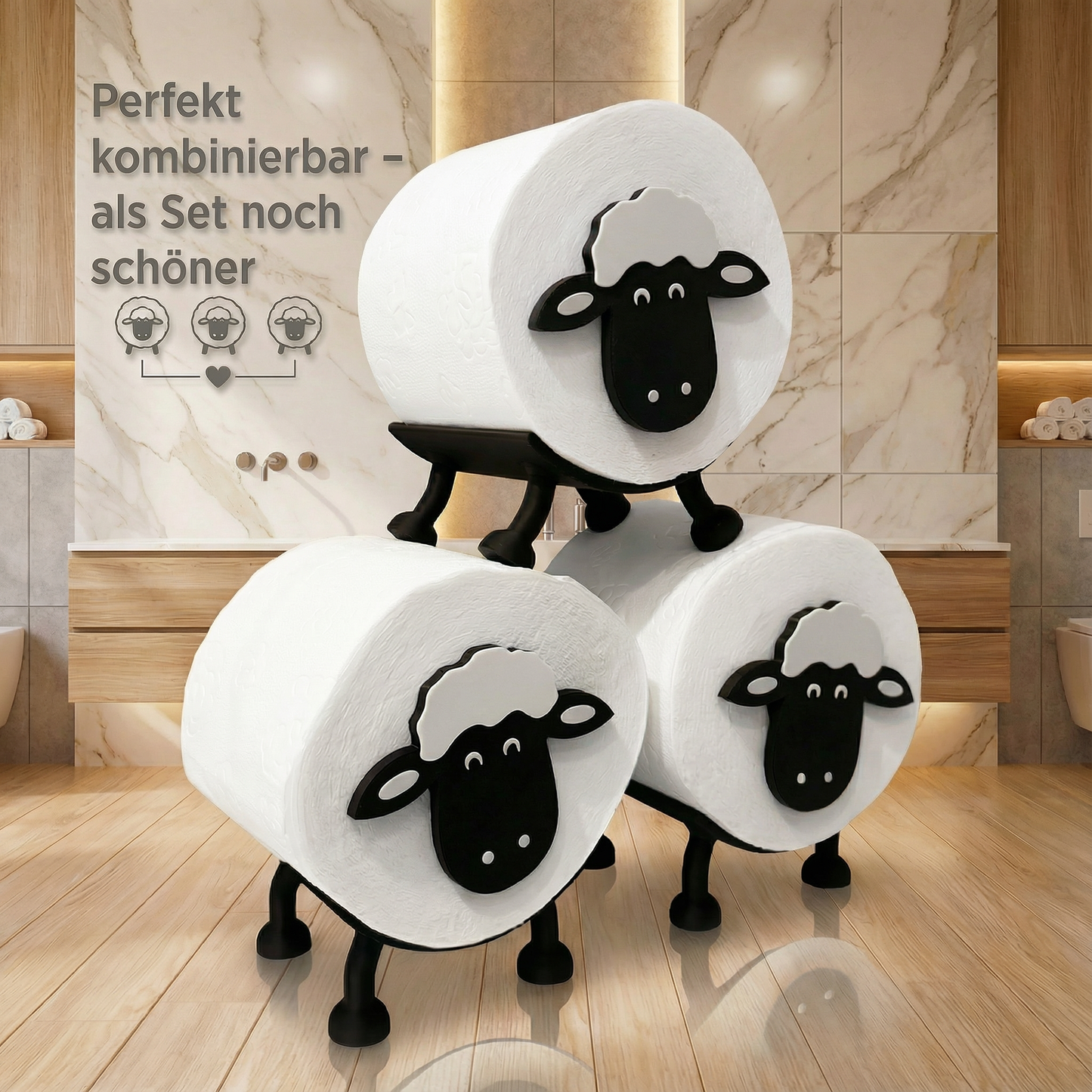 Toilettenpapierhalter Schaf für 38 und 42mm Rollen - Toilettenschaf, Toilettenpapier, Klorollenhalter, Klopapierhalter Aufbewahrung oder als Geschenk - Made by R-Satz Shop