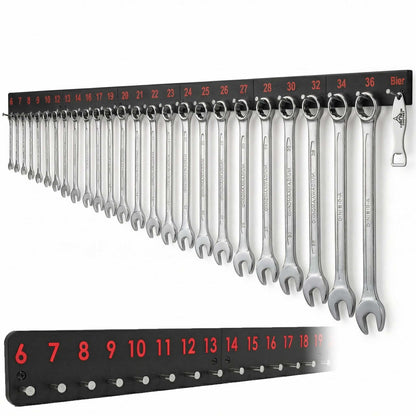 Ringschlüssel Wandhalterung für Maulschlüssel 6–36 mm – Werkzeughalter mit Flaschenöffner für Werkstatt – Einfach anschrauben | R-Satz Shop