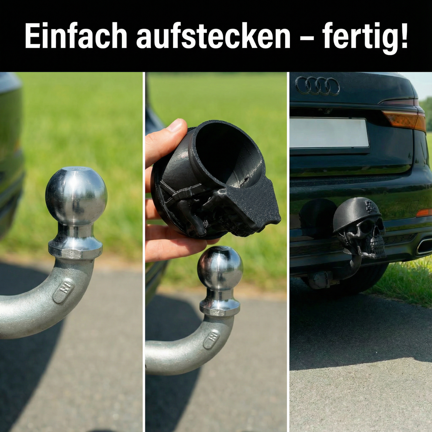 Totenkopf Anhängerkupplung Abdeckung für 50 mm Kugelkopf – Schädel Design Schutzkappe – Universal für Auto & SUV – Robuster Kunststoff – R-Satz Shop