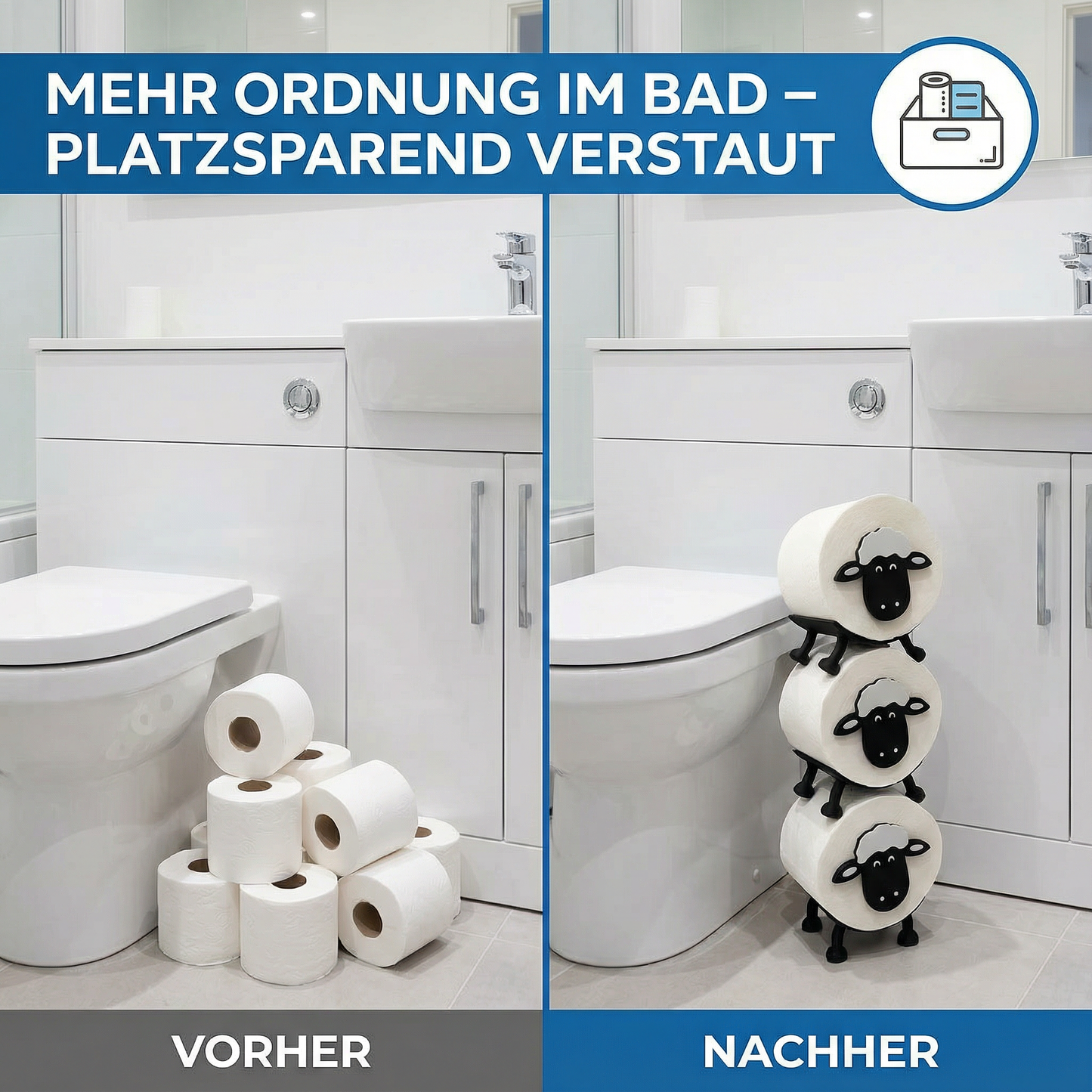 Toilettenpapierhalter Schaf (3 Stück) für 38 und 42mm Rollen - Toilettenschaf, Toilettenpapier, Klorollenhalter, Klopapierhalter Aufbewahrung oder als Geschenk - Made by R-Satz Shop