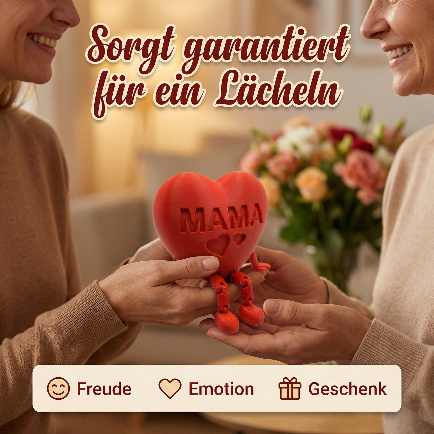 Muttertagsgeschenk Herz Deko mit beweglichen Beinen – Süße „Mama“ 3D Figur