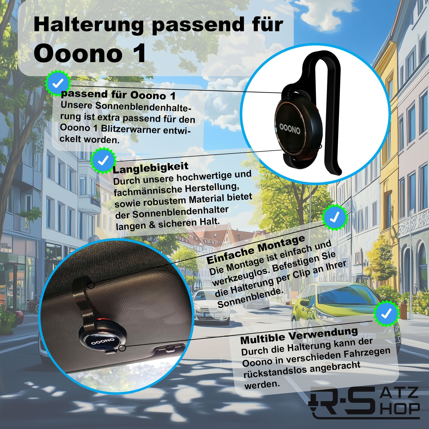 Halterung passend für Ooono Co-Driver No.1 Sonnenblenden Halter Blitzerwarner - Made by R-Satz Shop