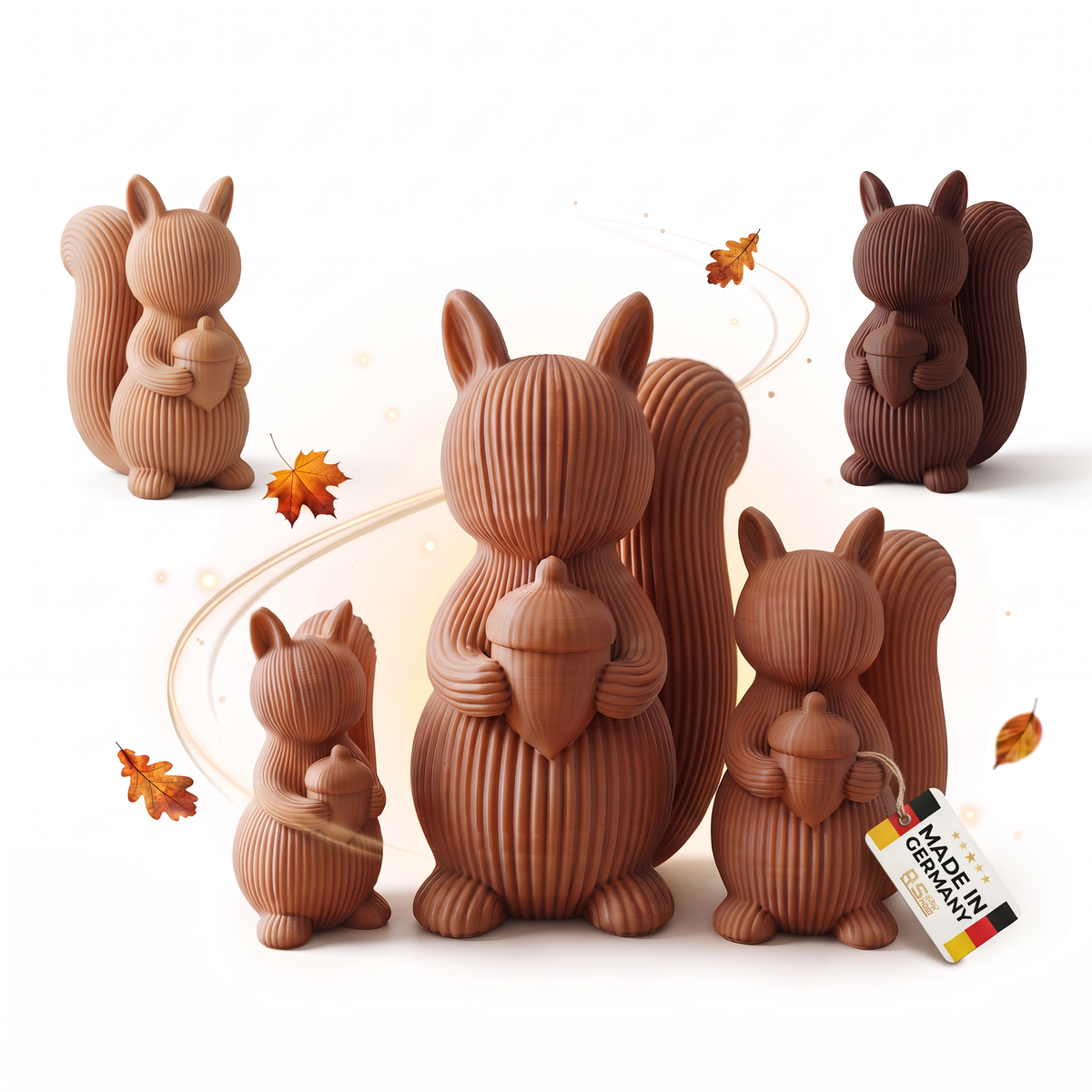 Eichhörnchen Deko 3er-Set – Scandi & Japandi Dekofiguren in Beige, Elfenbein & Braun | Moderne Herbstdeko für Tisch, Regal & Fensterbank