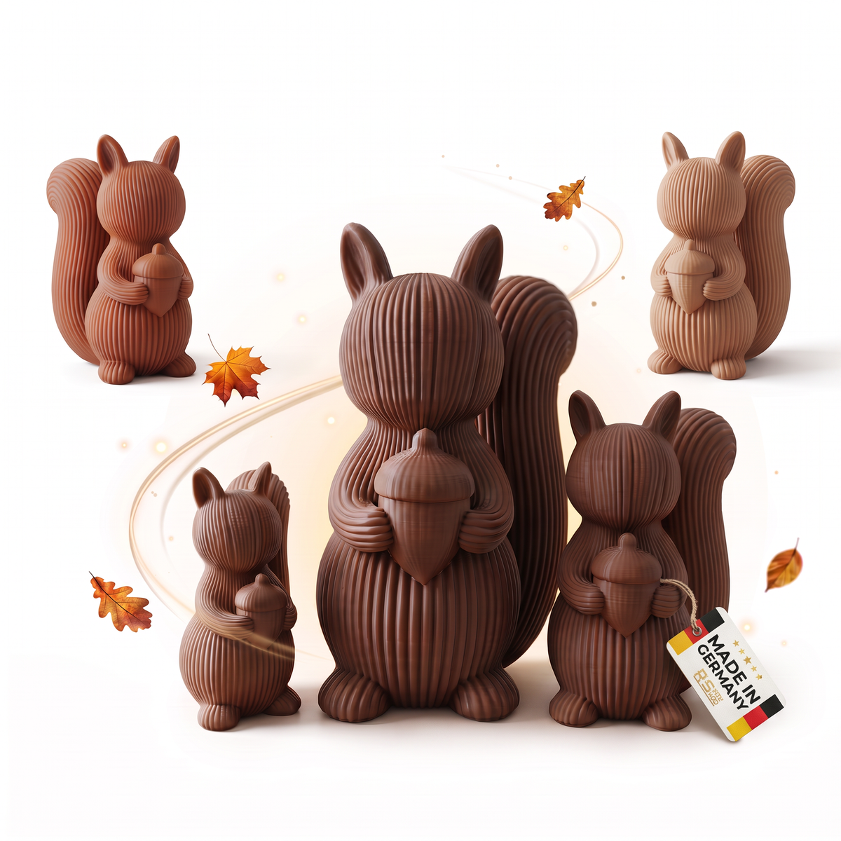 Eichhörnchen Deko 3er-Set – Scandi & Japandi Dekofiguren in Beige, Elfenbein & Braun | Moderne Herbstdeko für Tisch, Regal & Fensterbank