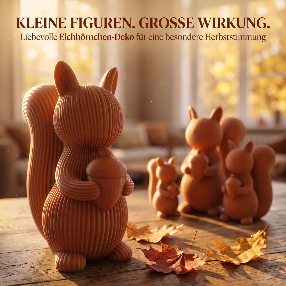 Eichhörnchen Deko 3er-Set – Scandi & Japandi Dekofiguren in Beige, Elfenbein & Braun | Moderne Herbstdeko für Tisch, Regal & Fensterbank