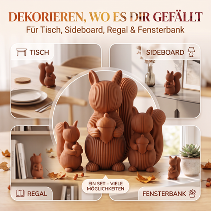 Eichhörnchen Deko 3er-Set – Scandi & Japandi Dekofiguren in Beige, Elfenbein & Braun | Moderne Herbstdeko für Tisch, Regal & Fensterbank