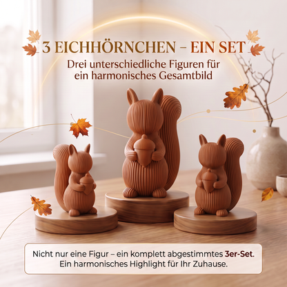 Eichhörnchen Deko 3er-Set – Scandi & Japandi Dekofiguren in Beige, Elfenbein & Braun | Moderne Herbstdeko für Tisch, Regal & Fensterbank