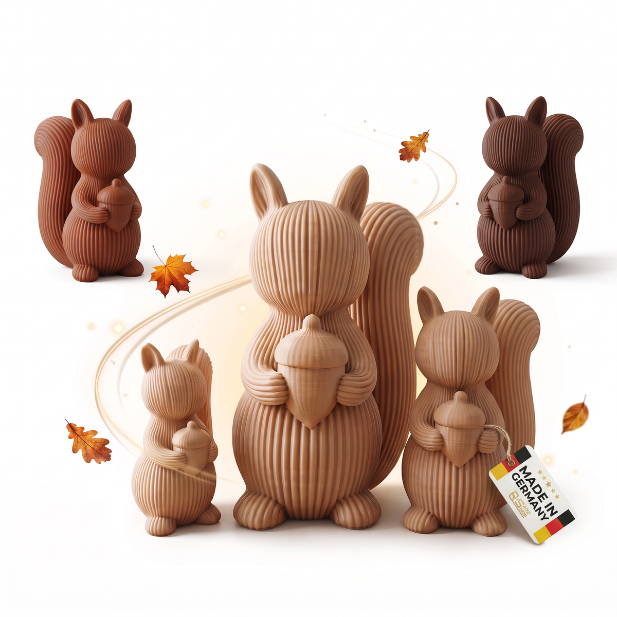 Eichhörnchen Deko 3er-Set – Scandi & Japandi Dekofiguren in Beige, Elfenbein & Braun | Moderne Herbstdeko für Tisch, Regal & Fensterbank