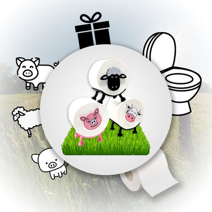 Toilettenpapierhalter Schaf, Schwein & Kuh (3er Set) - Toilettenschaf stehend, Klorollenhalter ohne Bohren, Klopapierhalter Tiermotive als Aufbewahrung oder als Geschenk - Made by R-Satz Shop