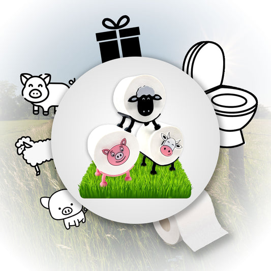 Toilettenpapierhalter Schaf, Schwein & Kuh (3er Set) - Toilettenschaf stehend, Klorollenhalter ohne Bohren, Klopapierhalter Tiermotive als Aufbewahrung oder als Geschenk - Made by R-Satz Shop